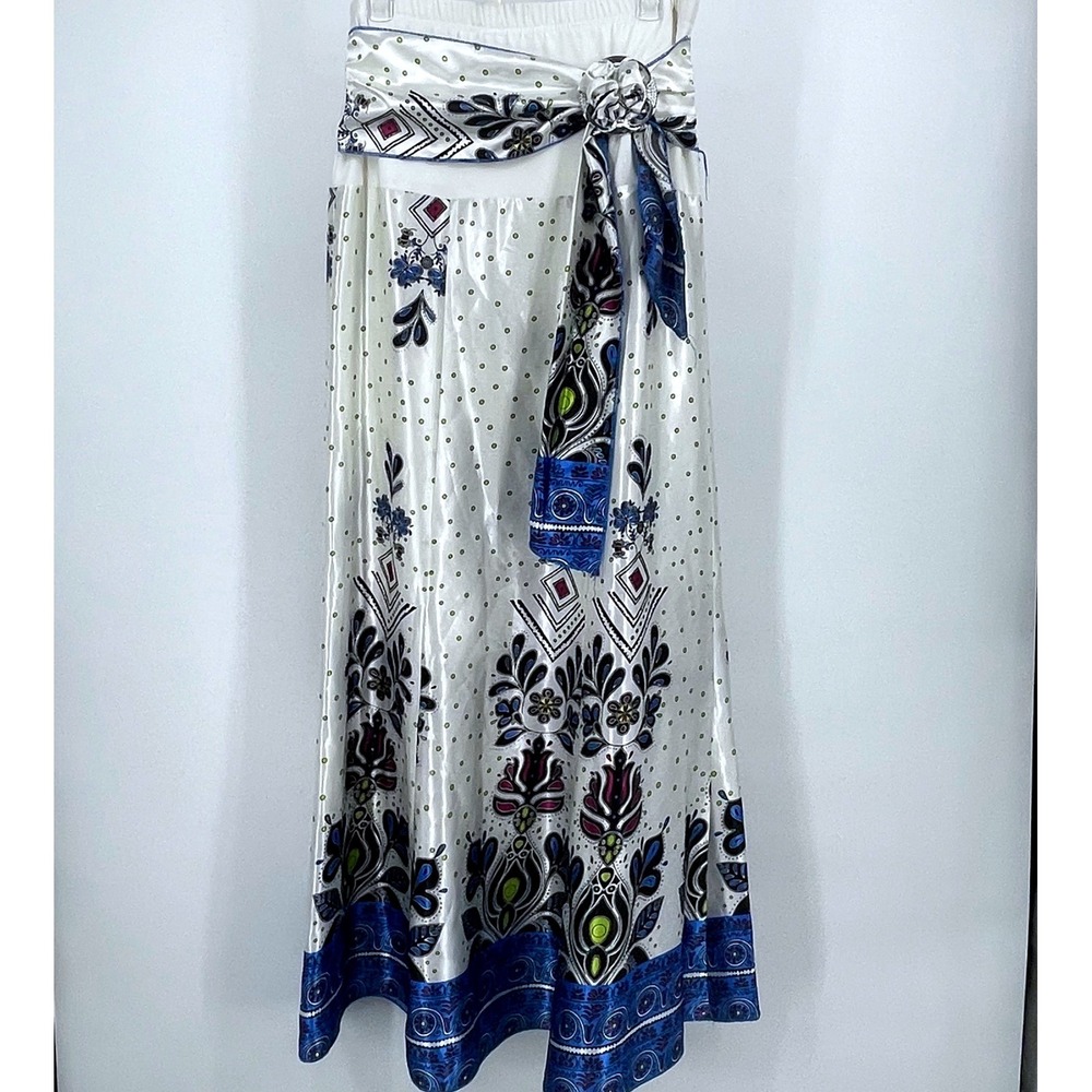 Yilin Maxi Skirt‎ Satin Boho Floral Print Maxi Skirt with Sash Size 26 waist